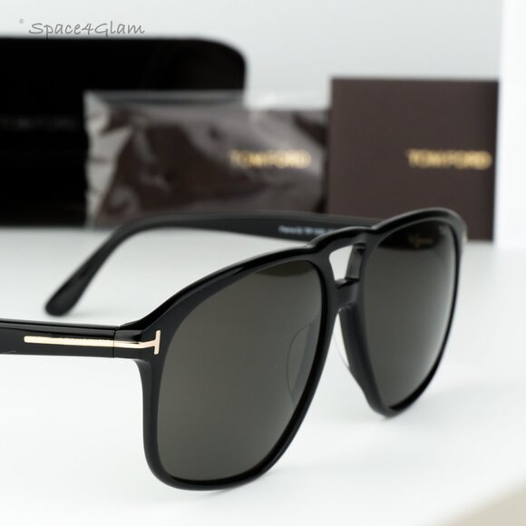 Tom Ford Men Sunglasses Shiny Black Smoke Pilot FT1000/S PIERRE 01A BRAND NEW - Picture 5 of 13